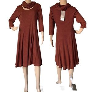 NWT Signature Robbie Bee Striped Brown Rust Scarf Knee Length Large Dress